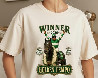 Winner 2026 Golden Tempo Cherie DeVaux Jose Ortiz Tshirt, retro horse racing, horse lover tee, vintage hoese race, Racing Fan T-Shirt