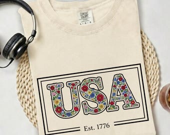 USA Est 1776 Shirt, Est 1776 Tee, Usa Floral Shirt, floral america shirt, usa 250th birthday, Fourth of July 2026, usa 250 anniversary