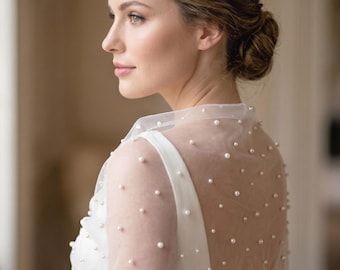 Ivory Pearl Bridal Shoulder Veil Shawl Tulle Wedding Bolero Shrug Cover Up Cape for Bride Elegant Pearl Mantilla Wrap Sleeveless Bridal Gift