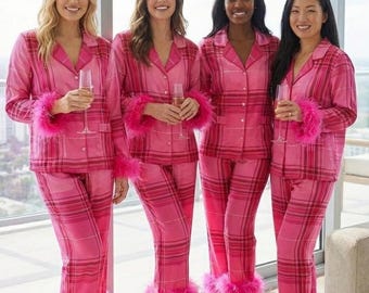 Bridesmaid Pink Satin Pajama Set - Ideal for Bachelorette, Galentine's, Valentine's & Women's Day