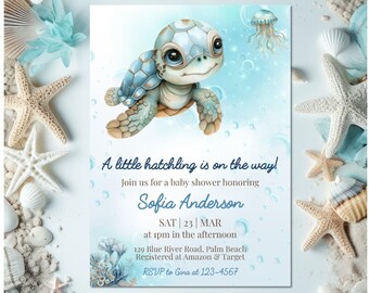 thumbnail image 2 of Baby Shower Invites Gender Neutral – Sea Turtle Baby 2 of 10