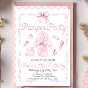Spa Party Birthday Invitation, Pamper Party Invite, Sleepover Editable Template, Girl Pink Coquette Bow Printable Digital Instant Download