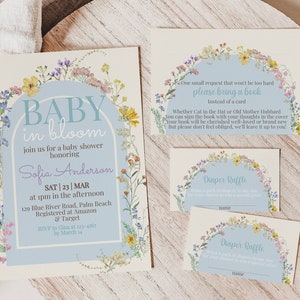 Baby In Bloom Invitation Template, Wildflower Baby Shower Bundle invitation Books for Baby Diaper Raffle, Instant Download Baby Boy Shower