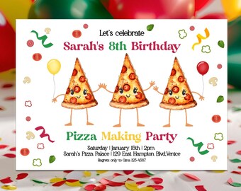 Pizza Party Invitation Template, Kids Birthday Invitation, Editable Pizza Party Invite, Digital Pizza Making Invitation, Favor Tag Included