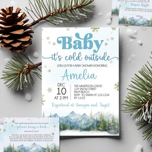 Editable Baby Its Cold Outside Baby Shower Invitation, Winter Snowflake Wonderland Theme Invite Bundle, Diaper Raffle Books Instant Download