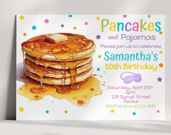 Editable Pancakes and Pajamas Birthday Invitation, Pajama Party Invitation, Sleepover Invitation, Slumber Party Invitation, Instant Download