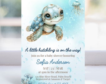 Editable Sea Turtle Baby Shower Invitation, Under The Sea Baby Boy Baby Shower Invite, Teal Boy Baby Shower Invites, Instant Download