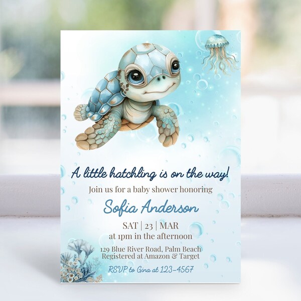 Editable Sea Turtle Baby Shower Invitation, Under The Sea Baby Boy Baby Shower Invite, Teal Boy Baby Shower Invites, Instant Download