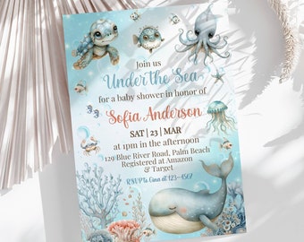 Editable Under The Sea Baby Shower Invitation, Ocean Baby Shower Invite, Nautical Baby Shower Template, Gender Neutral, Instant Download