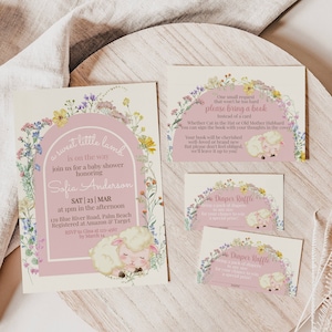 Lamb Baby Shower Invitation Bundle, Wildflower Baby Shower, Baby in Bloom invitation Template, Girl Baby Shower Invite, Instant Download