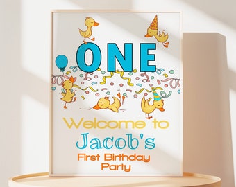 Duck Birthday Welcome Sign Template, Printable Duck Party Decor, Duck Birthday, Editable Girl or Boy 1st Birthday Party Welcome Sign Poster