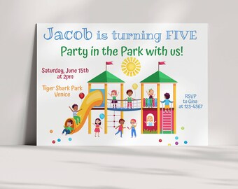 Playground Birthday Invitation Editable Template, Party in the Park Outdoor Birthday Invite, 1st Birthday Indoor Playground Digital Download