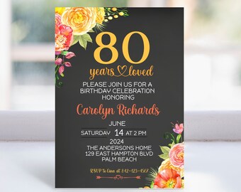 80th Birthday Invitation, 80th Invite Template, Digital 75th Birthday Party, Boho Yellow Floral 90th Birthday Party, Printable Candy Wrapper