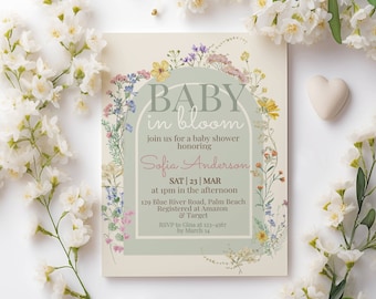 Baby In Bloom Invitation, Wildflower Baby Shower invitation Floral Baby shower invite, Instant Download Boy or Girl Baby shower template