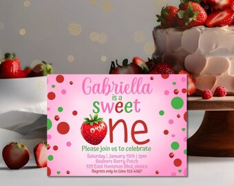 Berry First Birthday Invitation, Editable Strawberry Invitation Template, 1st Birthday Party Instant Download, Birthday Girl Digital Invite