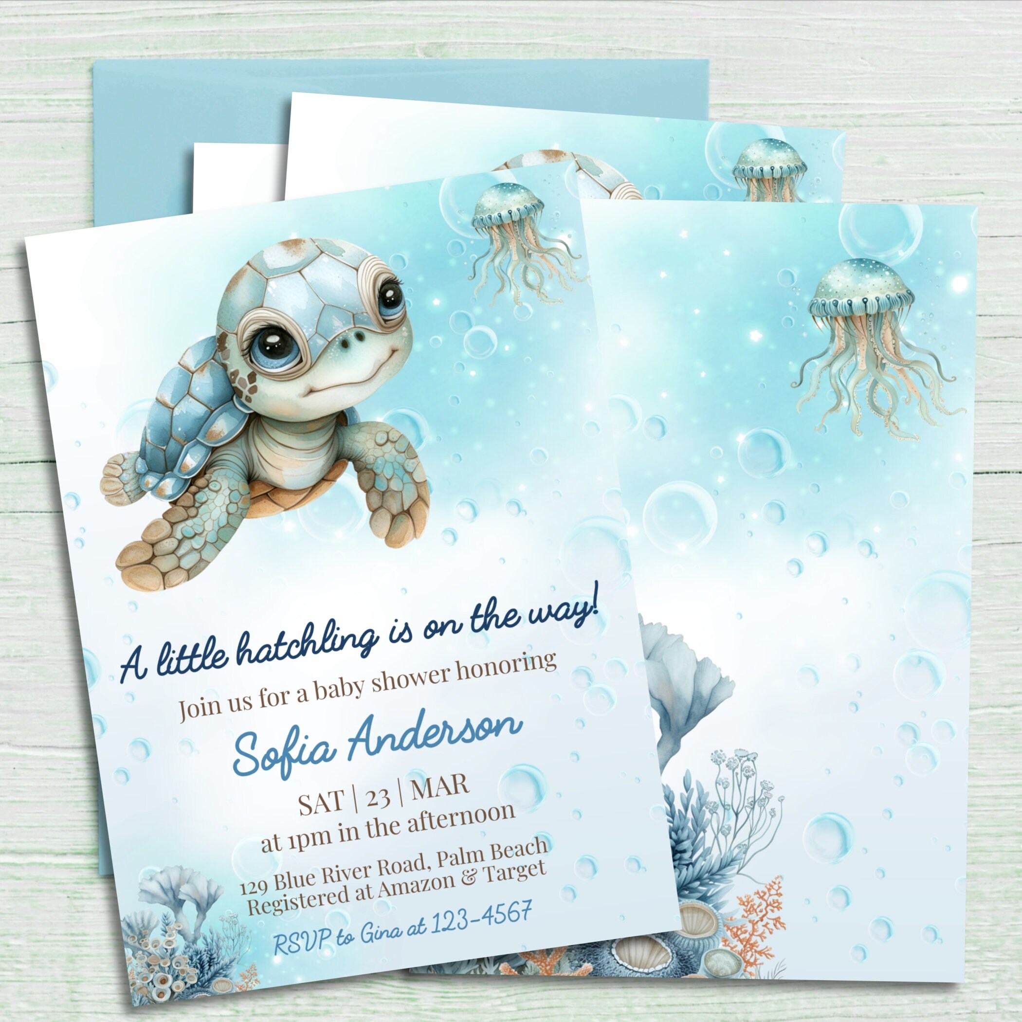 thumbnail image 2 of Baby Shower Invites Gender Neutral – Sea Turtle Baby 2 of 10