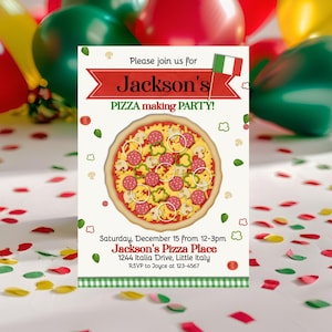 Pizza Birthday Invitation Template, Kids Editable Pizza Party Invite, Pizza Making Invite, Pizzeria Invitation, Favor Tag Included