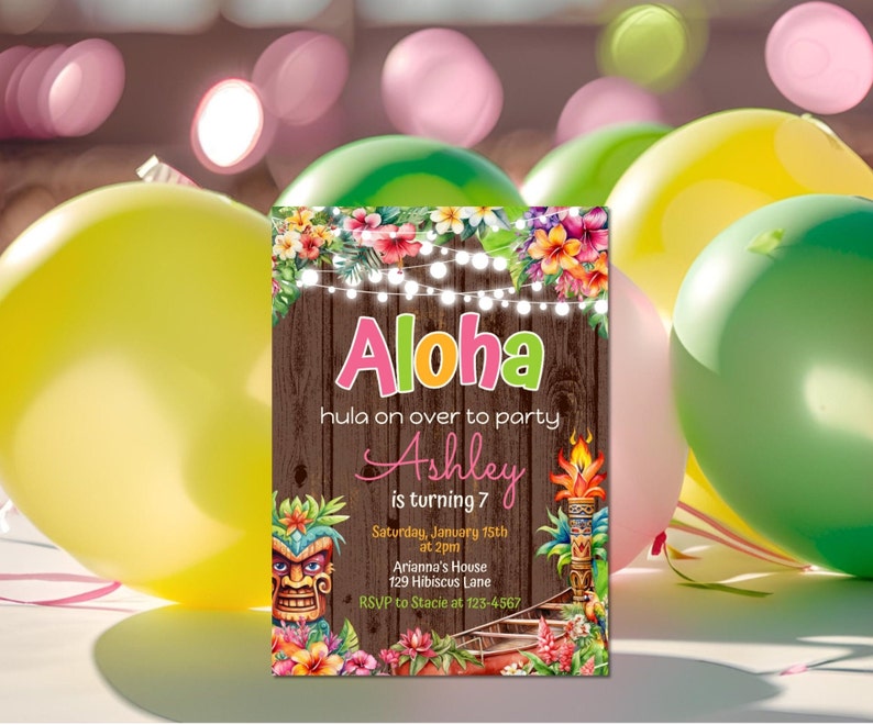 Editable Aloha Luau Birthday Invitation, Pool Party (digital Download ...