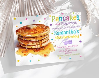 Editable Pancakes and Pajamas Birthday Invitation, Pajama Party Invitation, Sleepover Invitation, Slumber Party Invitation, Instant Download