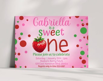 Berry First Birthday Invitation, Editable Strawberry Invitation Template, 1st Birthday Party Instant Download, Birthday Girl Digital Invite