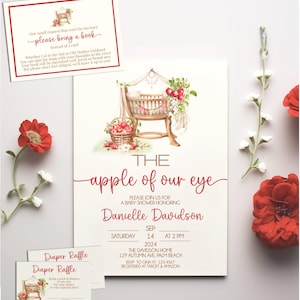 Apfel unseres Auges-Babyparty-Einladung, bearbeitbares Herbst-Babyparty-Einladungs-Bündel, Herbstgeschlechtsneutral-Windel-Verlosungsbücher, sofortiger Download