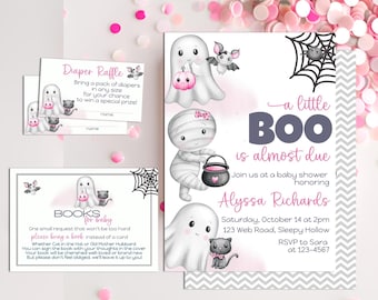 Editable Little Boo Halloween Baby Shower Invitation Bundle, Pumpkin Fall Invite, Spooky Ghost Baby Shower Invite Template, Instant Download