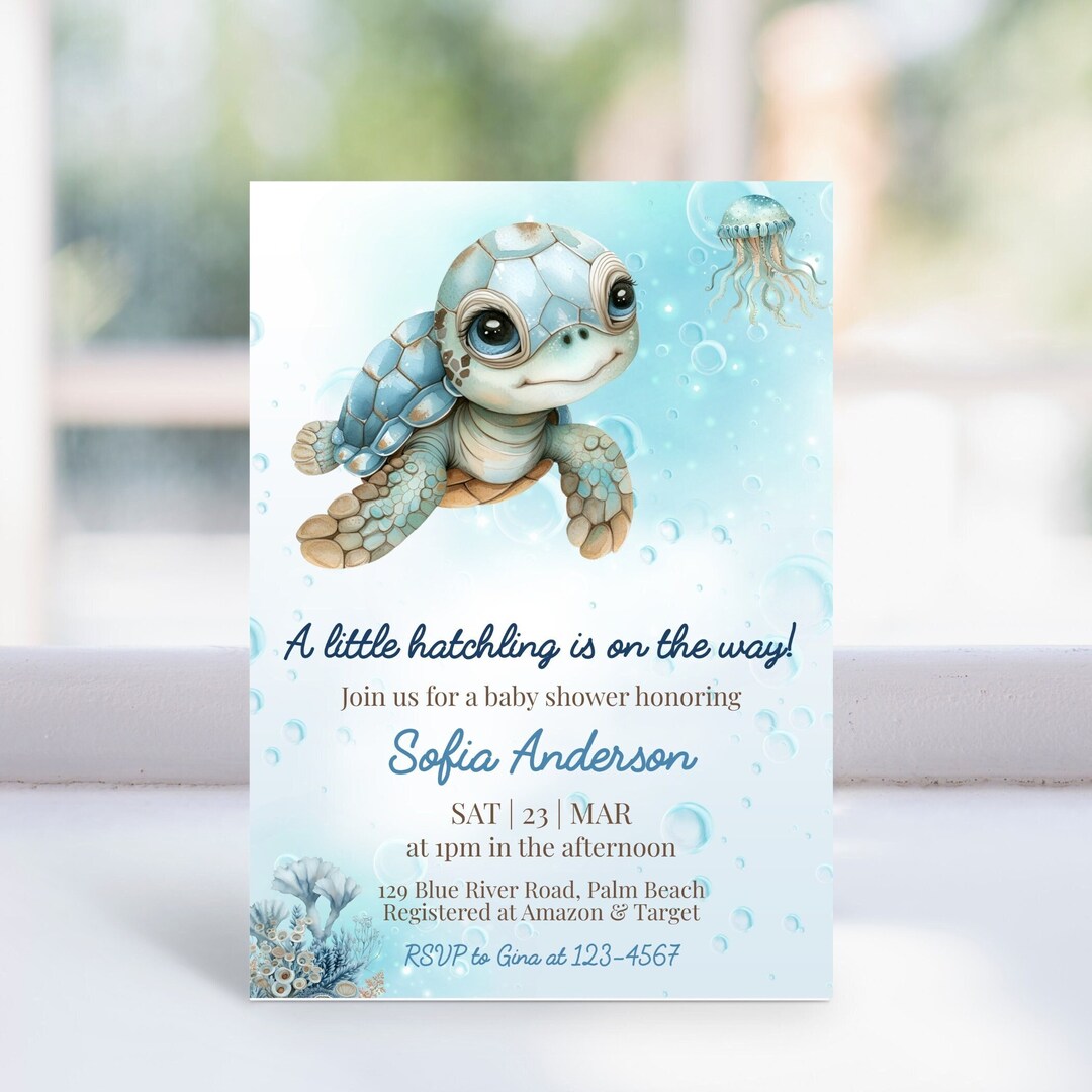 Editable Sea Turtle Baby Shower Invitation, Under the Sea Baby Boy Baby ...