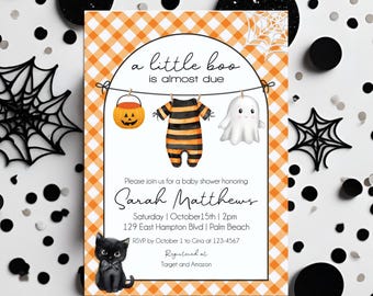 Editable Little Boo Halloween Baby Shower Invitation, Gender Neutral Fall Invite, Spooky Ghost Baby Shower Invite Template Instant Download