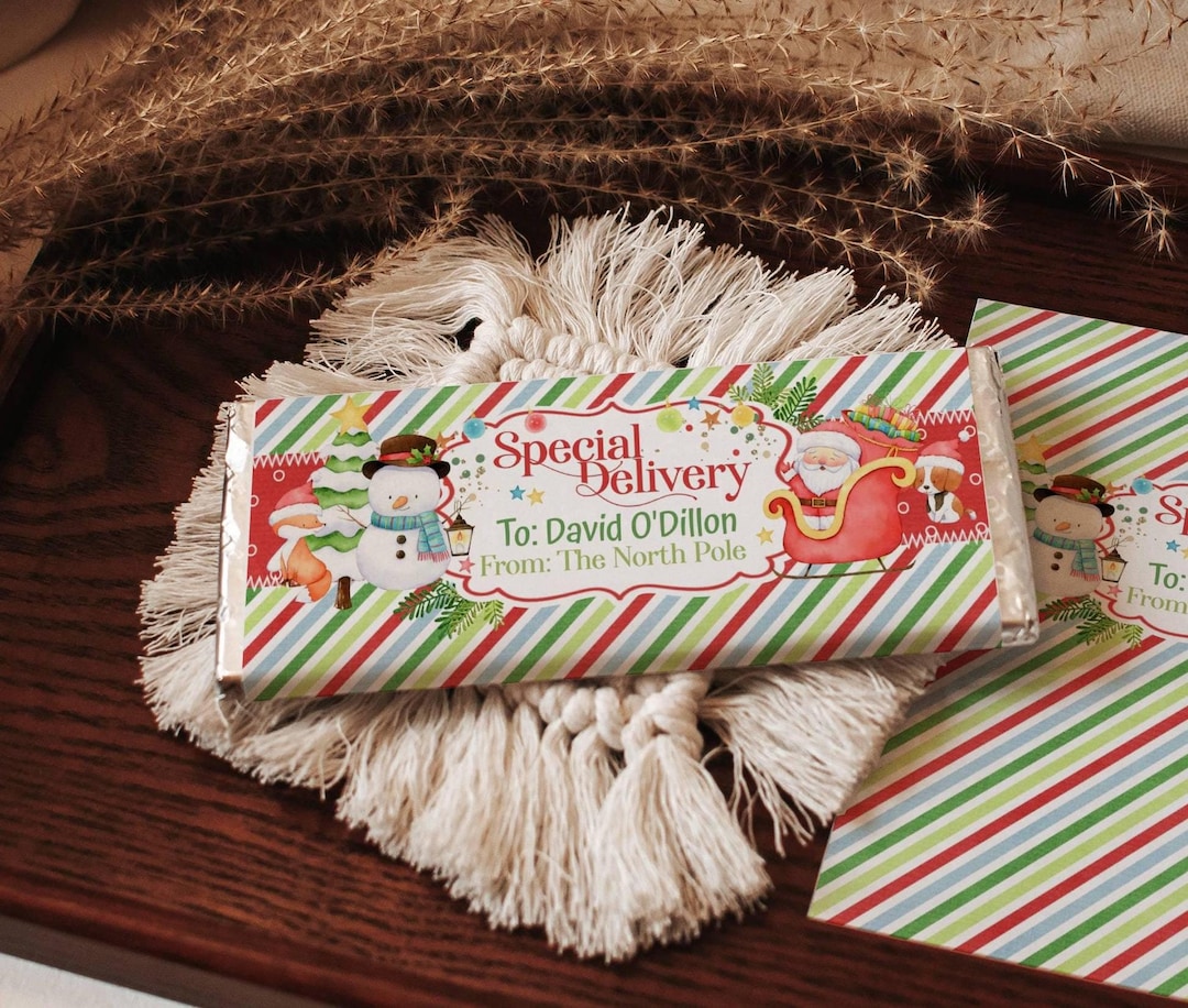 Christmas Candy Wrapper Template Label Gifts, Editable Chocolate Bar ...