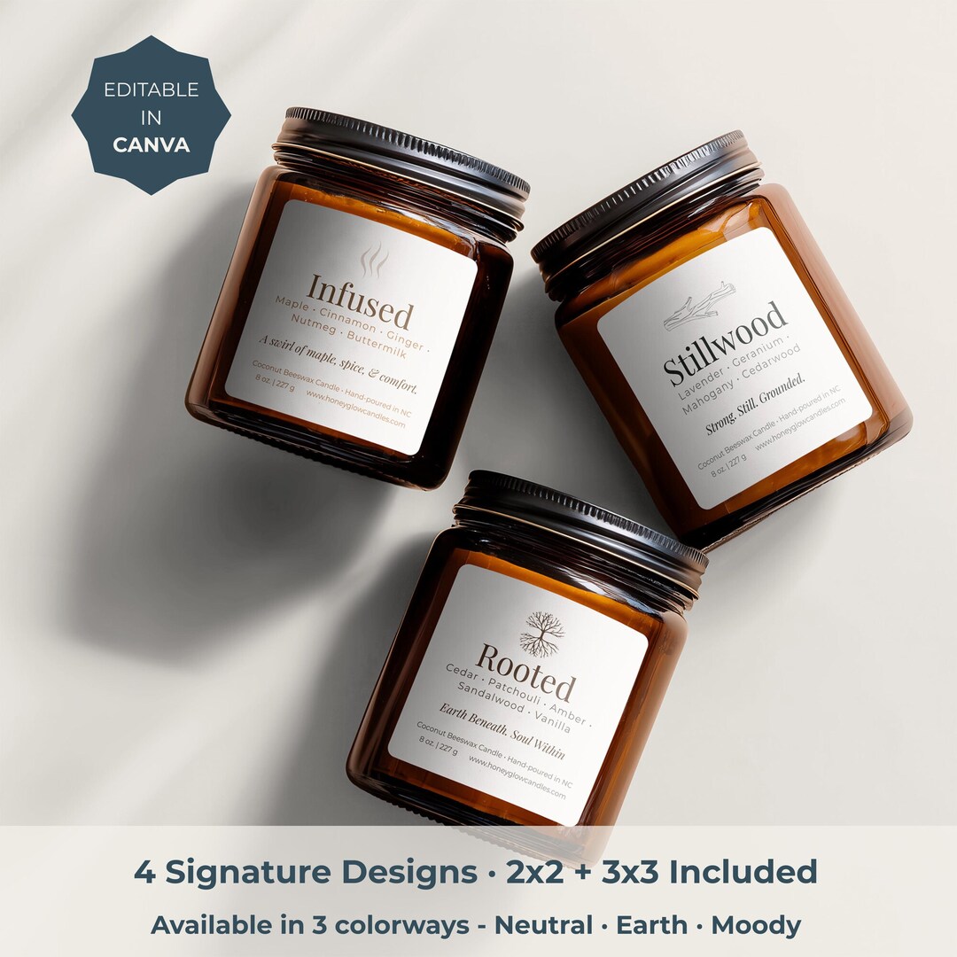 Candle Label Templates Bundle | 2x2 and 3x3 Editable Canva Labels | 4 ...
