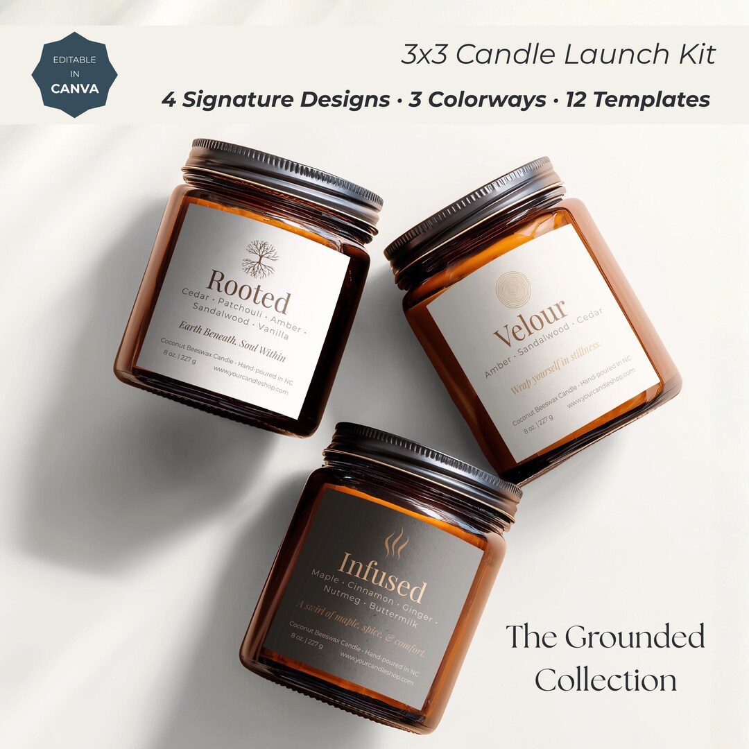 Grounded Candle Label Template 3x3 | Editable Canva Label Set | Minimal ...