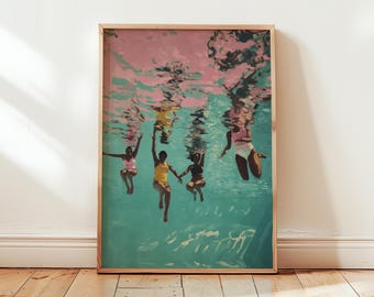 Black Woman Swimming Art - Afrocentric Wall Art, African American Art, Black Art Prints, Beachy Wall Art, Digital Download 257