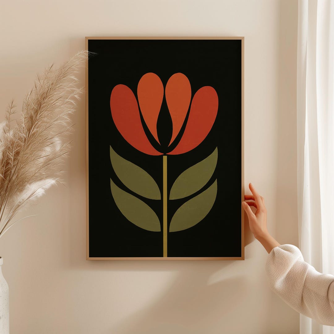 Retro Minimalist Tulip Wall Art - Mid-century Modern Botanical Art ...