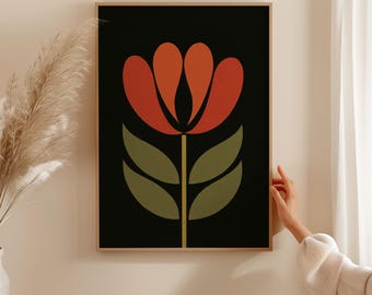 Retro Minimalist Tulip Wall Art - Mid-Century Modern Botanical Art, Hand-Drawn Tulip Print, Abstract Flower Print, Graphic Printable 104