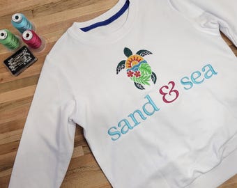 Tropical Turtle Sand & Sea Embroidered Toddler lightweight crew neck
