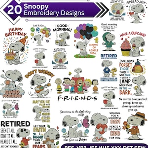 Diseño de bordado de Snoopy, archivo de puntada del personaje de Peanuts, patrón de bordado de perro lindo, descarga instantánea para bordado a máquina, diseño para máquina