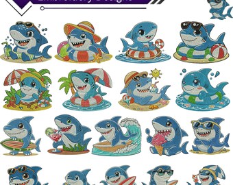 Baby Shark Machine Embroidery Designs Bundle, Summer Kids Patterns (Digital Download)