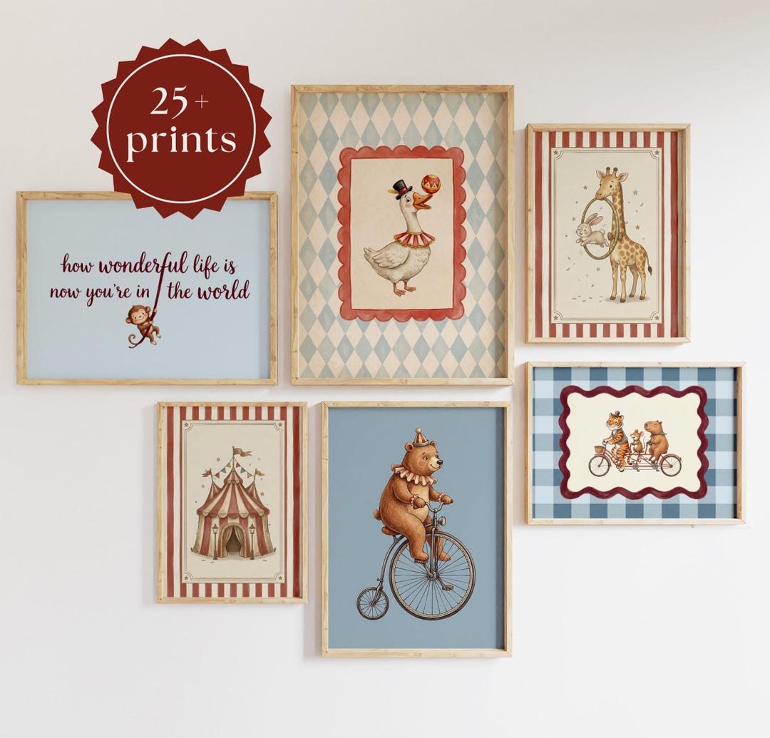 Vintage Circus Nursery Wall Art Set, 29 Printable Animal Prints ...