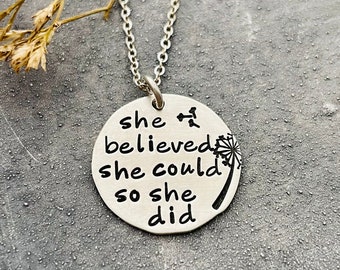 She Believed She Could So She Did Necklace, Inspiring Quote Jewelry, Motivational Achievement Jewelry, Graduation Gift, Sobriety Celebration