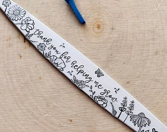 Teacher Appreciation Bookmark, Thank You for Helping Me Grow Bookmark for Teacher, Nanny, Mentor, Babysitter, Personalized Educator Gift