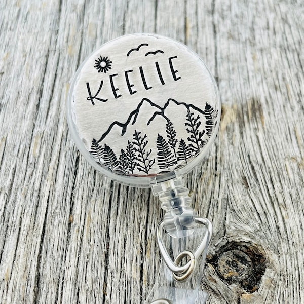 Mountain Forest Badge Reel, Retractable Badge Reel for ID Card, Nurse Hospital Staff Badge Holder, Badge Lanyard, Nature Outdoors Badge Reel