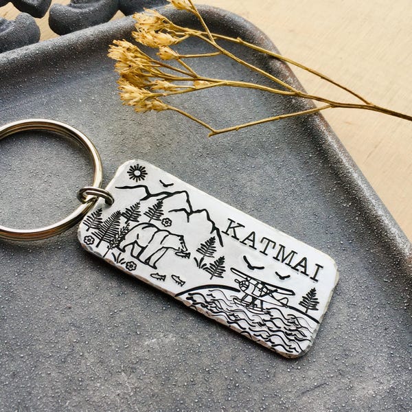 Katmai National Park Keychain, Brooks Falls Alaska Key Ring