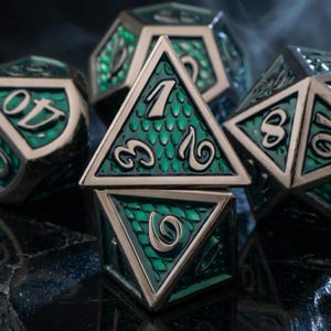 Dragon Scale Metal Dnd Dice Set | 7 Pcs Polyhedral Dice Sets | Arcana D20 Dungeons and Dragons Accessories RPG | D&D Dice Gift for DM