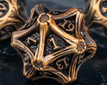 Tree Stump Root Metal Dnd Dice Set | 7 Pcs Polyhedral Dice Sets | Arcana D20 Dungeons and Dragons Accessories RPG | D&D Dice Gift for DM