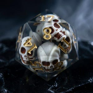 Skull Inclusion Dnd Dice Set | 7 Pcs Polyhedral Dice Sets | Skeleton D20 Dungeons and Dragons Accessories RPG | Purple D&D Dice Gift for DM