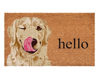 Felpudo de perro dorado, para amantes de los perros, raza de perro, perro bonito, amantes de las mascotas, perro personalizado, regalo de inauguración de la casa, decoración del porche