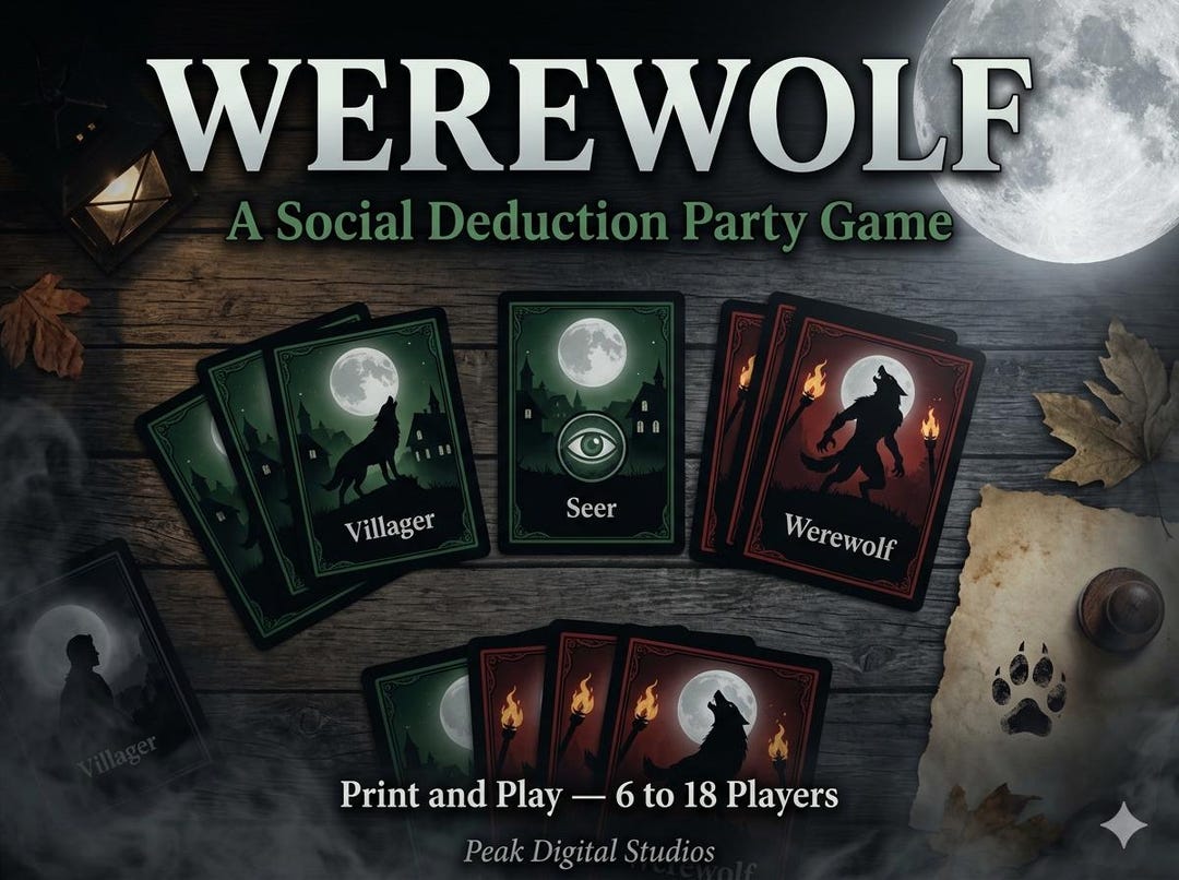 Werewolf Fun Werewolf Party Games Printable. Fun Group Game. Family Game Night ...