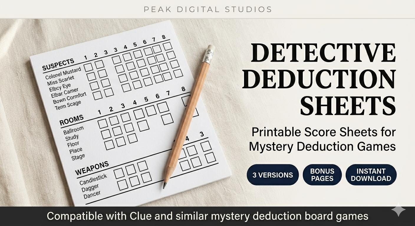 Printable Detective Deduction Score Sheets — Compatible With Clue Board ...
