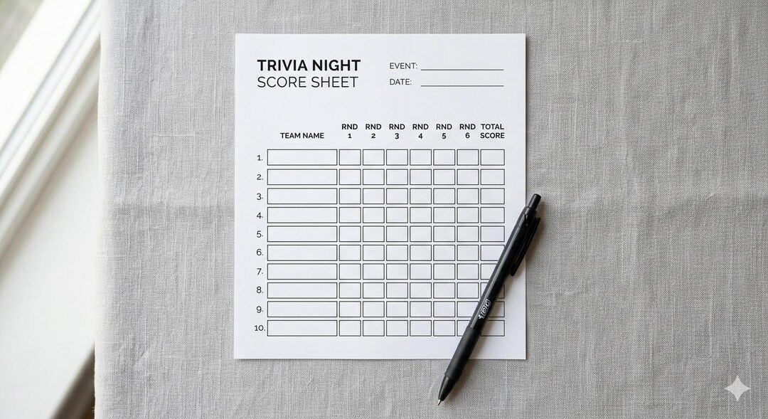 Trivia Score Card Printable Trivia Score Sheets & Team Trackers | Trivia Night Game ...