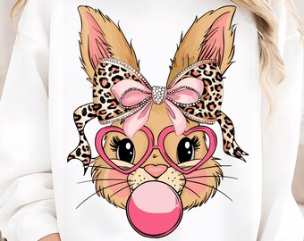 Leopard Easter Bunny png, Cute Bunny Rabbit Face Leopard Glasses PNG, Happy Easter Day, Girly Easter Shirt Design, Easter Mama, Retro Easter